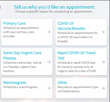 MyChart Appointment Type View